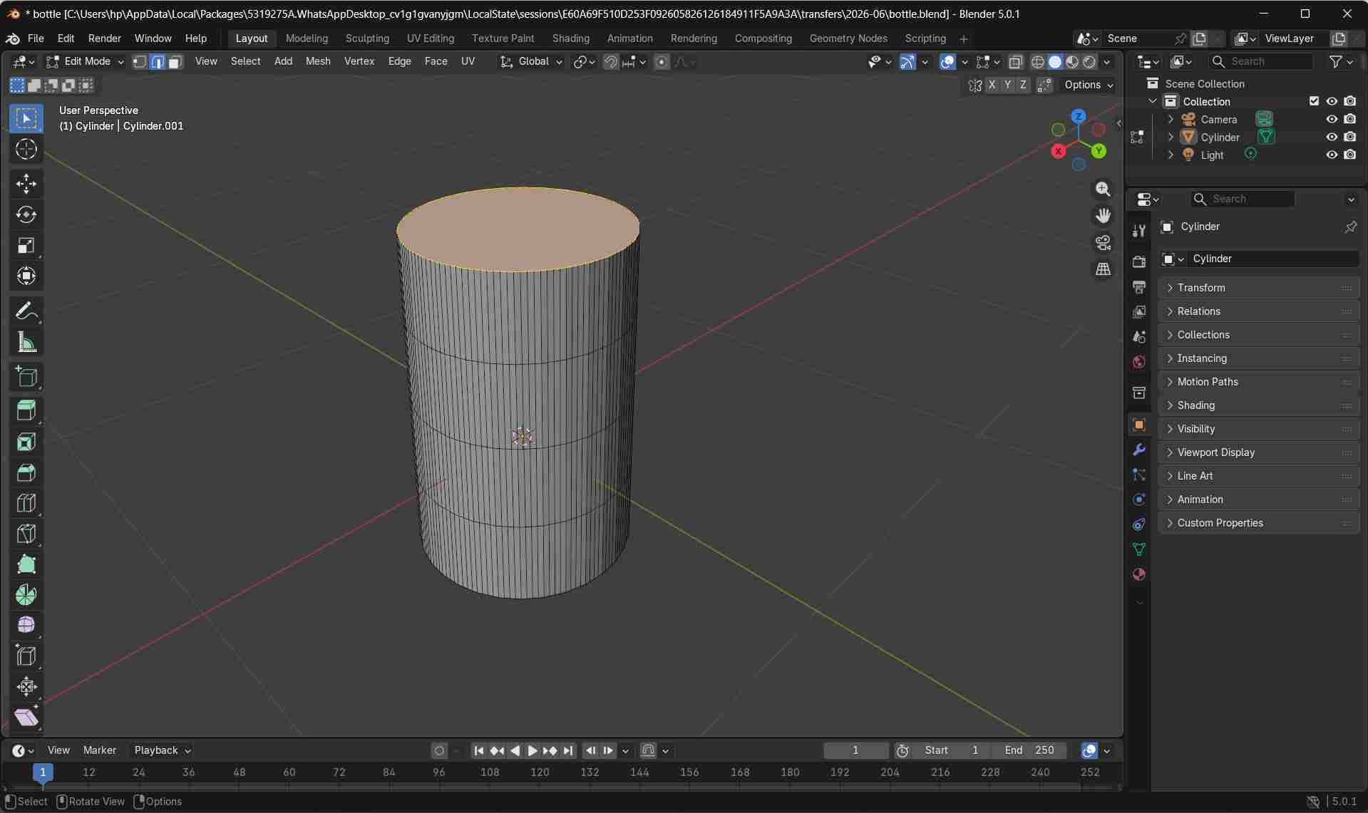 Top edge loop selected in Blender